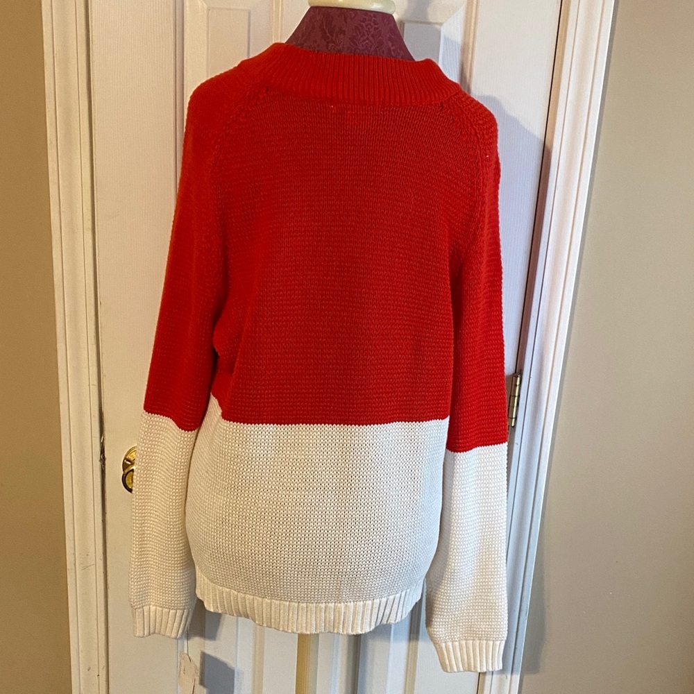 Liz Claiborne XL Red and White Cable Knit Fisherman Sweater - Picture 3 of 13